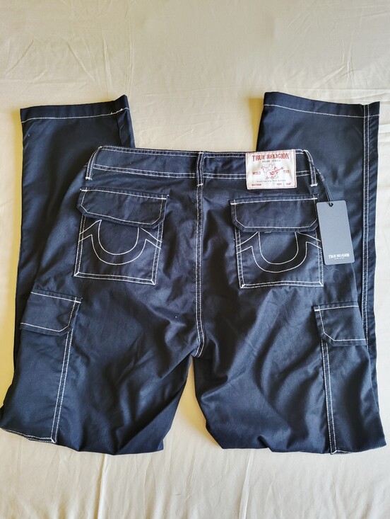 True Religion Other - True Religion Cargo Pant Mens 30 Jet Black White Stitch NWT